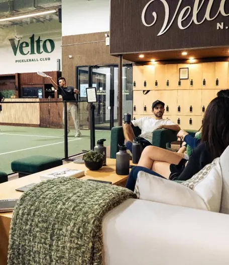 Lounge seating beside the court