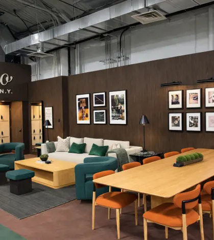 Lounge seating and the long communal table at Velto