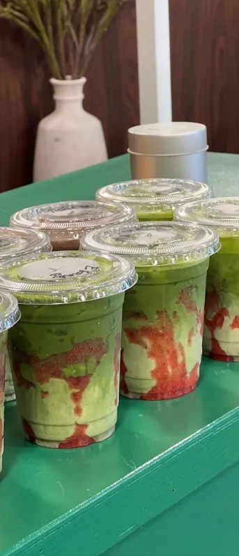 Matcha and strawberry drinks on the activation cart
