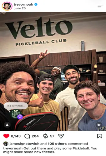 Trevor Noah and friends at Velto Pickleball Club