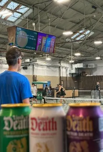 A Liquid Death brand activation on site at Velto